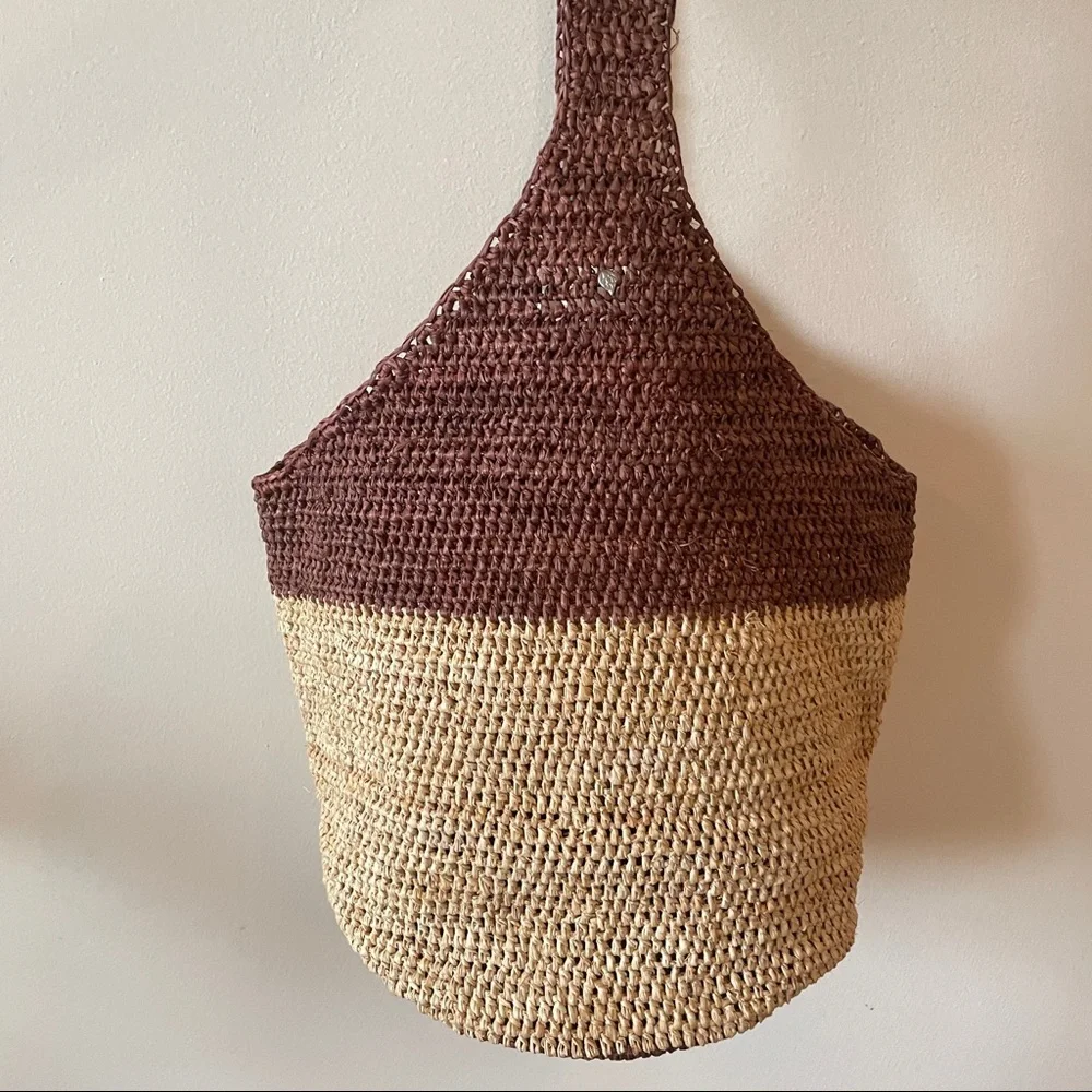 Helen Kaminski raffia bucket bag satchel summer tote two toned large - Picture 5 of 12